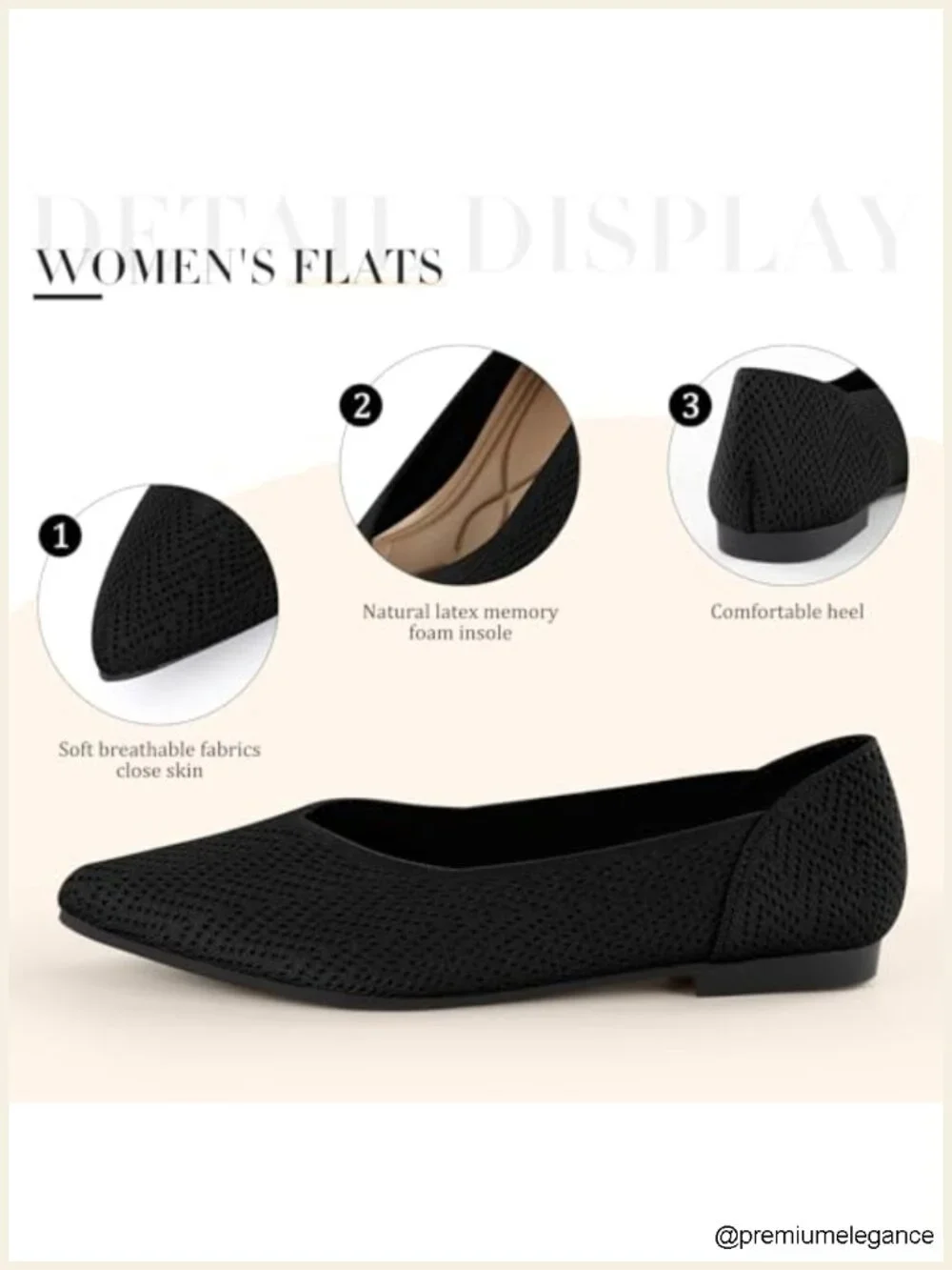 Women's Knit Ballet Flats Pointed Toe Slip-On Dress Shoes Comfortable Work Flats
